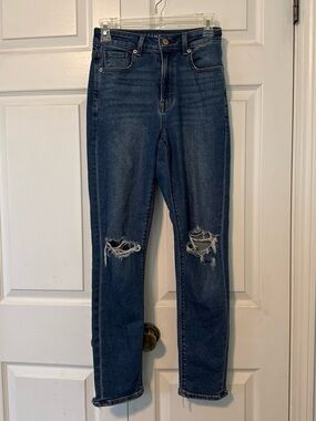 Dark Blue Distressed High-Rise Mom Jeans Sz 0